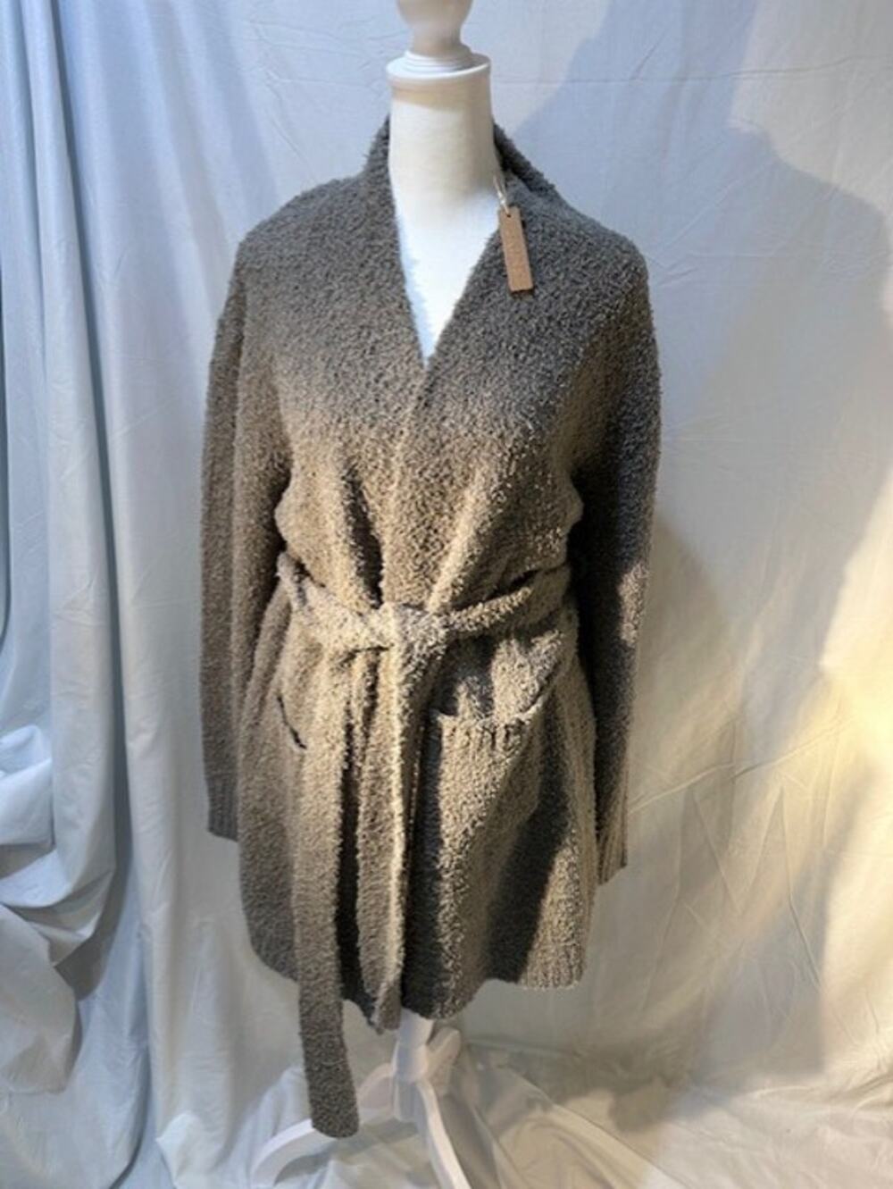 NWT SKIMS Cozy Knit Robe Smoke Sz L/XL Bouclé Texture Soft Stretchy Lounge Wrap